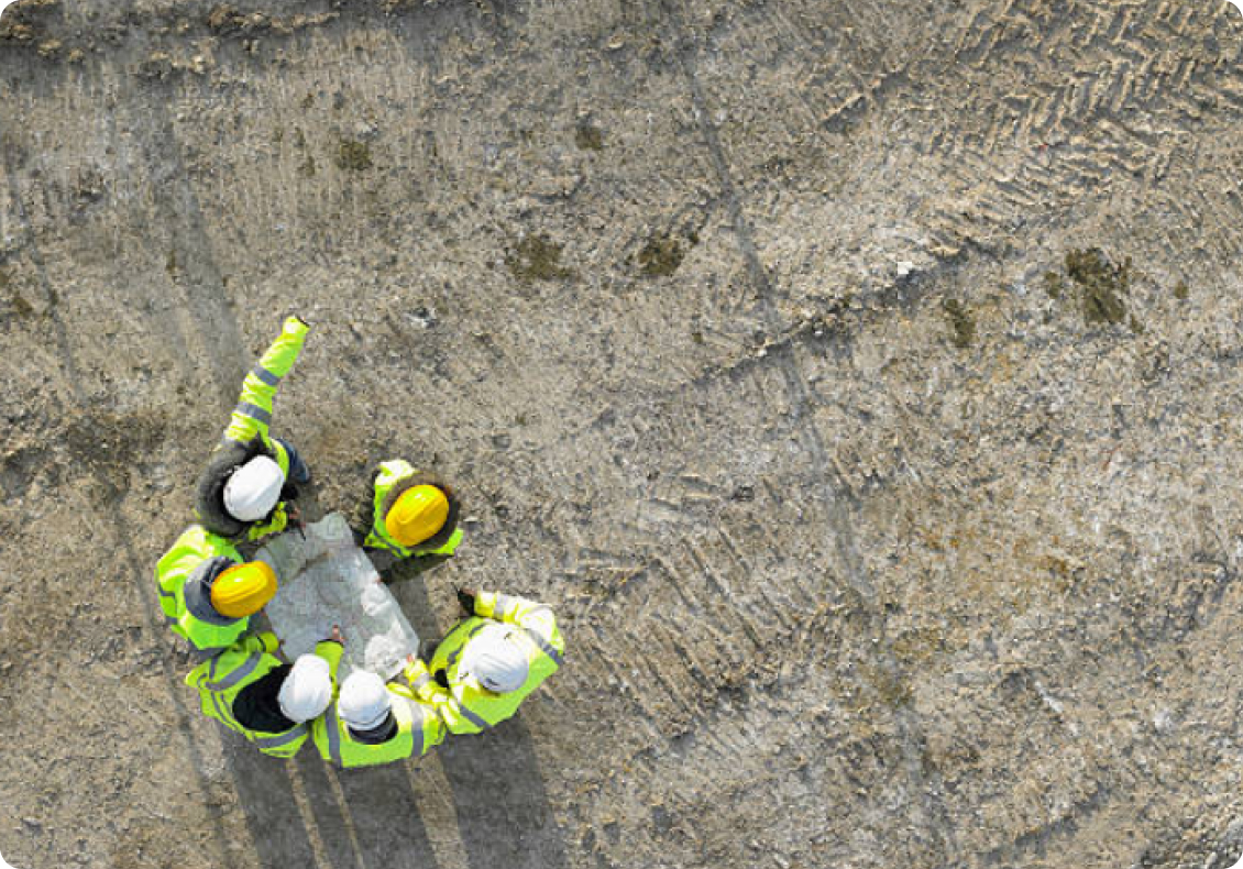 Group of construction workers from above